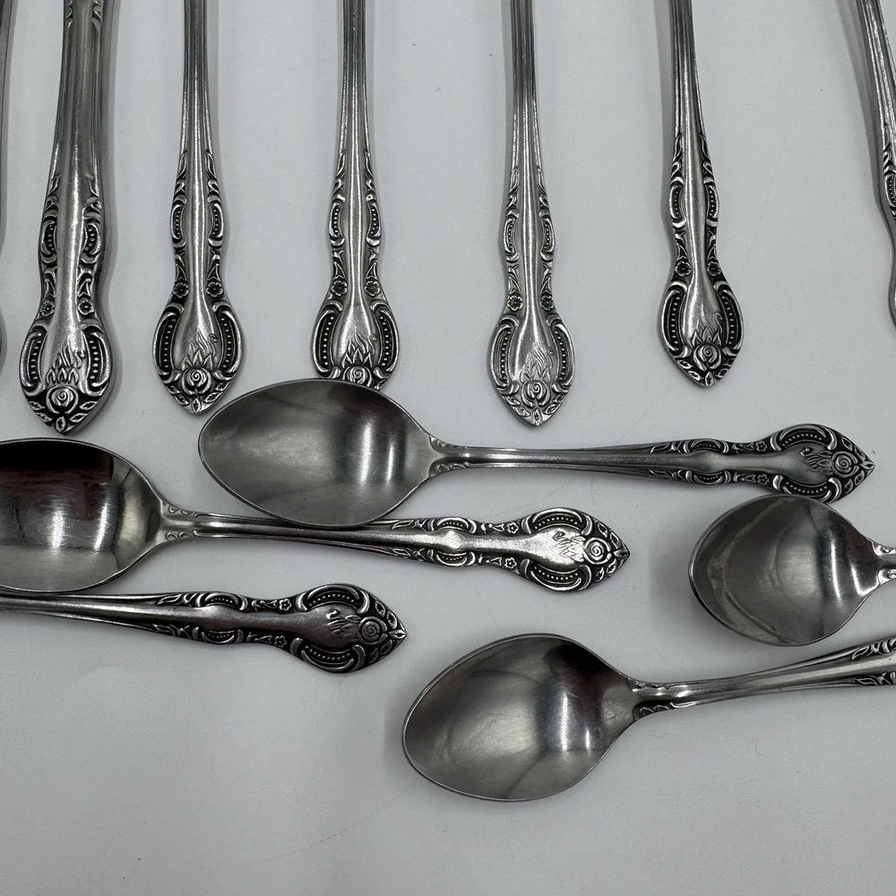Hanford Forge Charleston Stainless Flatware 20 Pc Lot Korea Floral Rose